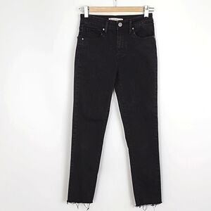 Levi's 721 Women's High Rise Skinny Black Denim Jeans Stretch Frayed Hem Size 26